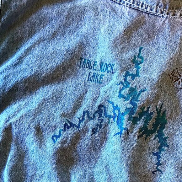 Upcycled Cropped Denim Vest: Painted Table Rock Lake Map, Plus Size - Picture 3 of 10